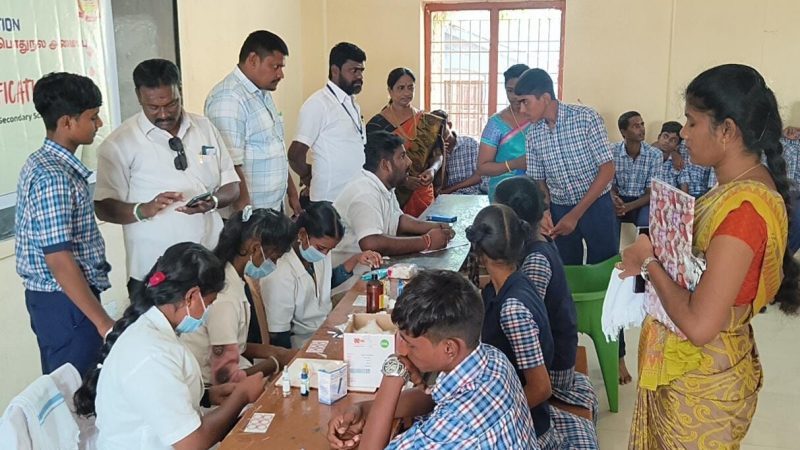 சென் கொலம்பஸ் பள்ளியில்ஜே வி ஆர் ரத்த பரிசோதனை நிலையம் இனாட்டா பவுண்டேஷன் ஏபிஜே அப்துல் கலாம் இணைந்து மாணவர்களுக்கு ரத்த வகை பரிசோதனை முகாம் நடைபெற்றது