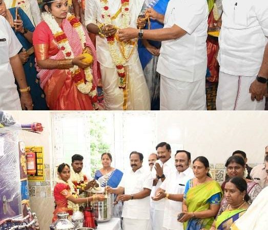 மாண்புமிகு தமிழ்நாடு முதலமைச்சர் அவர்கள் இந்து சமய அறநிலையத்துறை திருக்கோவில்கள் சார்பில் சென்னையில் நடைபெற்ற திருமண விழாவில் 32 இணைகளுக்கான திருமண விழாவினை நடத்தி வைத்ததைத்தொடர்ந்து.