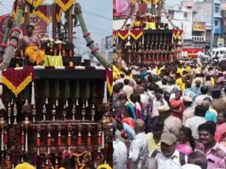சேலம் கோட்டை மாரியம்மன் கோவில் புதிய மரத்தேர் வெள்ளோட்டம்!கோலாகலமாக நடந்து..