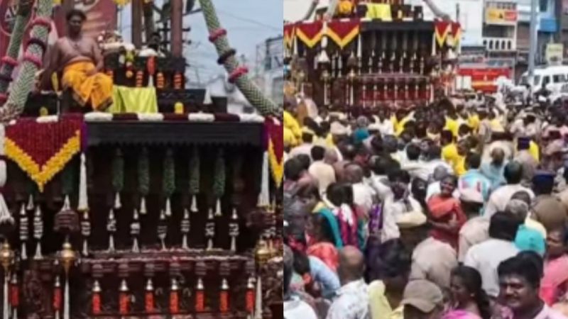 சேலம் கோட்டை மாரியம்மன் கோவில் புதிய மரத்தேர் வெள்ளோட்டம்!கோலாகலமாக நடந்து..