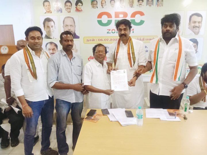 சென்னைஅகில இந்திய காங்கிரஸ் கமிட்டி மல்லிகார்ஜுன் கார்கே ஆணைப்படி,இந்திய பார்லிமென்ட் எதிர்க்கட்சித் தலைவர் ராகுல் காந்தி MP ஒப்புதலுடன்,அகில இந்திய தேசிய செயலாளரும் தமிழக ஓபிசி(OBC) பிரிவு மோகன் நாயுடு அவர்களின் முன்னிலையில்,