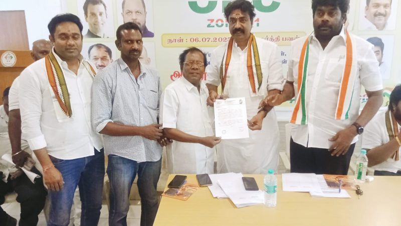 சென்னைஅகில இந்திய காங்கிரஸ் கமிட்டி மல்லிகார்ஜுன் கார்கே ஆணைப்படி,இந்திய பார்லிமென்ட் எதிர்க்கட்சித் தலைவர் ராகுல் காந்தி MP ஒப்புதலுடன்,அகில இந்திய தேசிய செயலாளரும் தமிழக ஓபிசி(OBC) பிரிவு மோகன் நாயுடு அவர்களின் முன்னிலையில்,